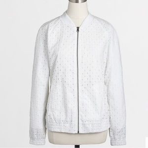 J Crew White Eyelet Floral Lace Bomber Jacket